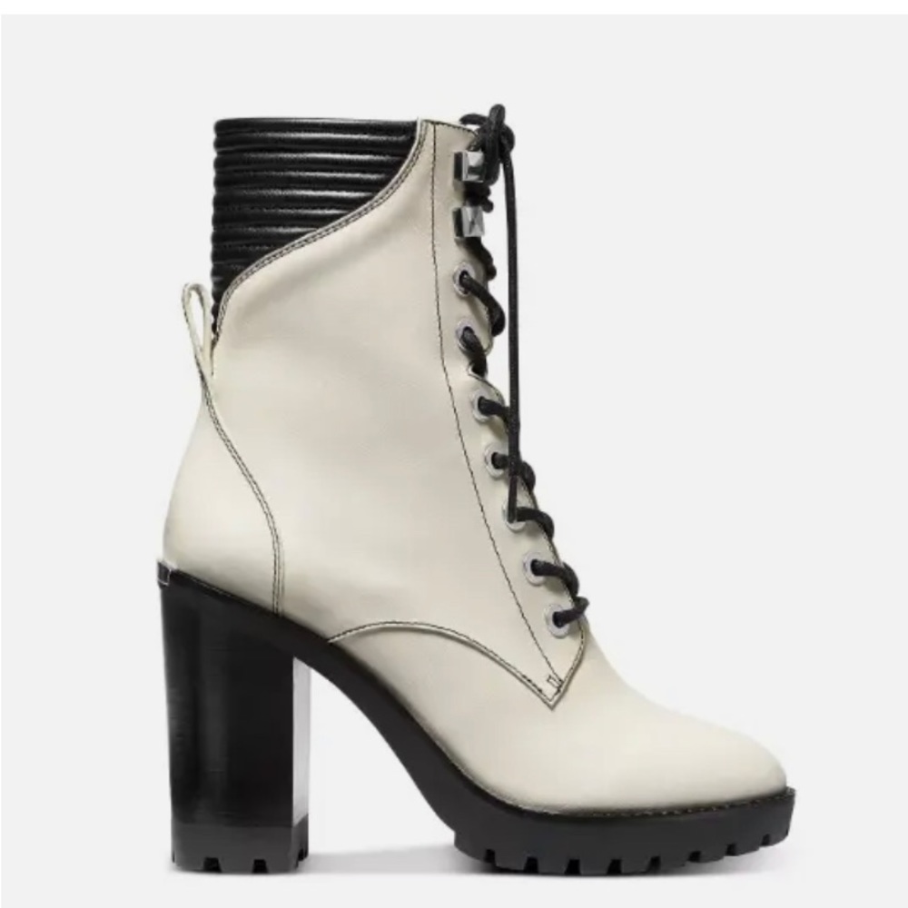 Michael Kors bone color leather biker/combat boots with black accents